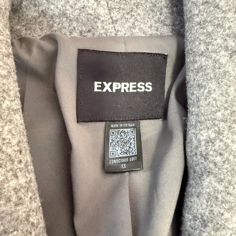 Express Conscious Edit Gray Wool Blend Wrap Trench Coat XS Belt Shawl Collar - Picture 5 of 8